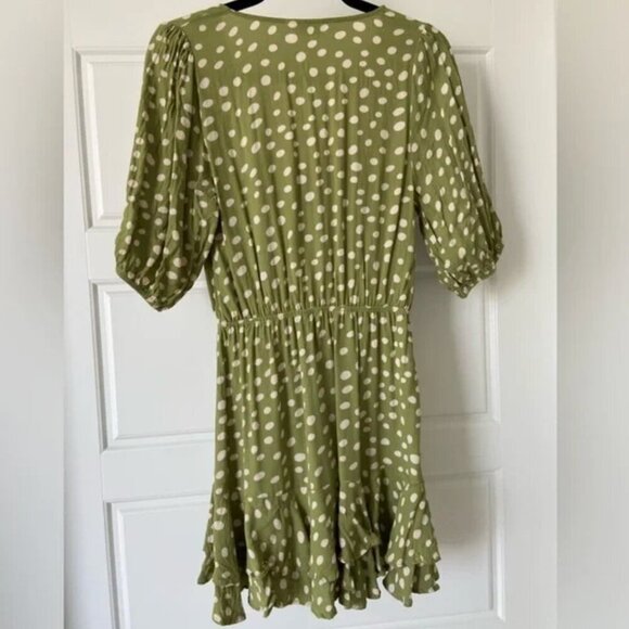 Kivari Gianna White Polka Dot Tie-Front Spring Green Mini Dress Size XS - Picture 4 of 6